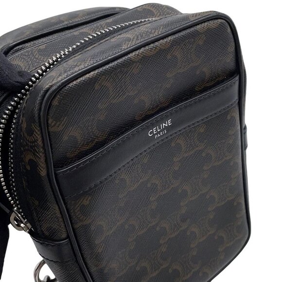 CELINE Triomphe Multi-Pocket Crossbody Bag PVC/Leather Brown/Black 111632EU1 - Picture 6 of 13